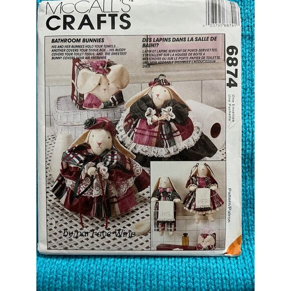 McCalls pattern 6874 country bunnies towel holder tissue box cover Tp cover - Picture 1 of 7
